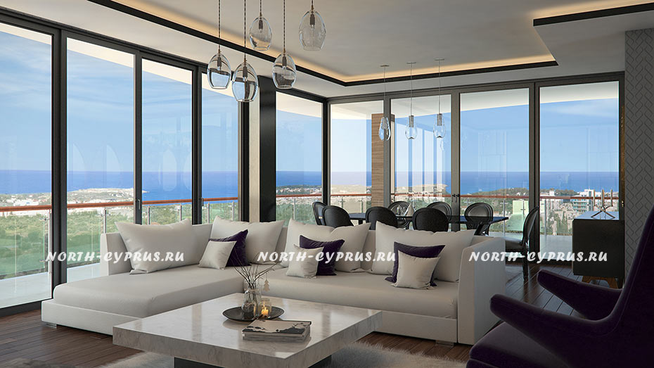 Четырехкомнатная квартира с видом на море и горы на Кипре